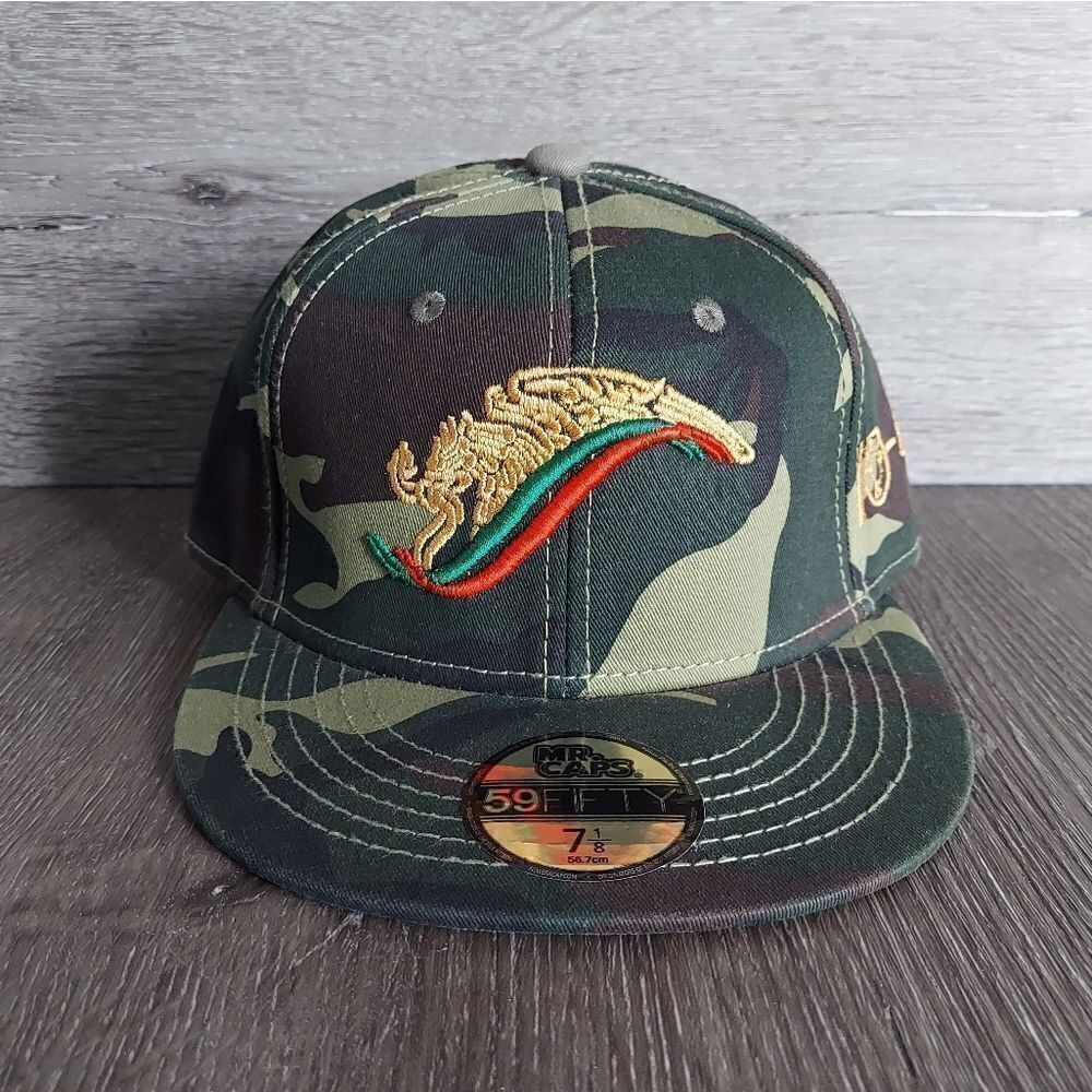 Mexico Eagle Custom Embroidered Camo Fitted Hat 7 1/8